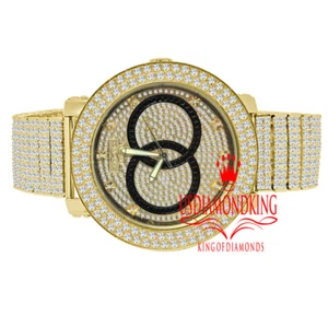 Gold Tone Khronos Olympic Dial Watch Mens Lab Diamond 10 Row Custom Band & Bezel - Picture 1 of 4