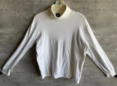 Vintage 1990s Duofold White Cotton Turtleneck Sweater Size L Made in USA - Image 1 of 4