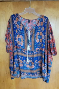 SHEIN~ Blusa Floral 4XL Para Mujer Pull Over Top Manga Corta Corbata Borlas - Imagen 1 de 6