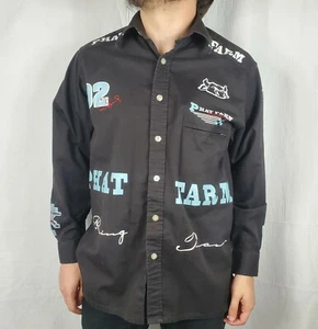 Rare Vintage Phat Farm Racing Team All Over Print Black Button Down Shirt Medium - Picture 1 of 8