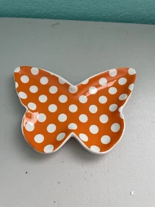 Cupcakes And Cartwheels Butterfly Polka Dot Ceramic Plate Dish - Picture 1 of 3