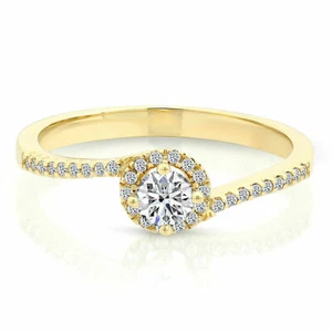 14K Real Solid Yellow Gold Cubic Zirconia Dainty Classic Engagement Wedding Ring - Picture 1 of 4