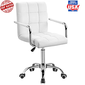 Mid-Back Office Chair Adjustable Height PU Leather Comfortable Swivel Armrest US - Picture 1 of 5