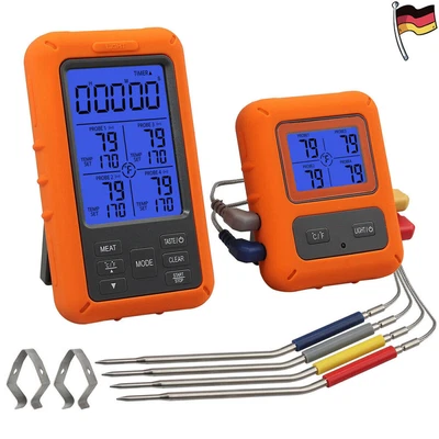 Digital Bratenthermometer Funk Grillthermometer Fleisch-Thermometer + 4-Fühler - Bild 1 von 4