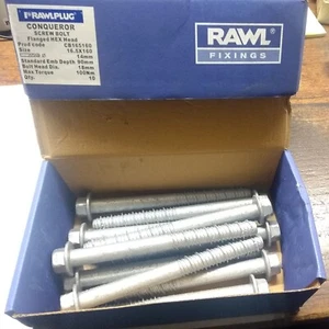 RAWL ENCHUFE 16.5 x 160mm CONQUISTADOR Caja de 10 bridas cabeza hexagonal tornillo perno trueno - Imagen 1 de 5