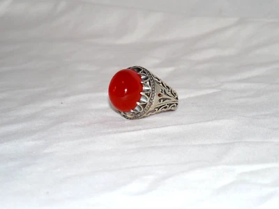 ANILLO PIEDRA CABUJÓN ÁGATA CORNALINA 925 PLATA ESTERLINA DE ORIENTE MEDIO Foto 1 de 4