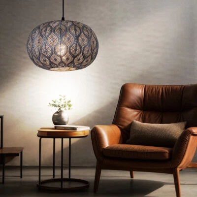 Lampada Pendente Lampada Sala Pranzo Orientale Nero Argento LED H 120 CM - Immagine 1 di 4