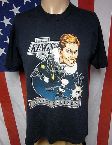 WAYNE GRETZKY lrg hockey T shirt Los Angeles Kings tee 1988 caricature Salem Cover