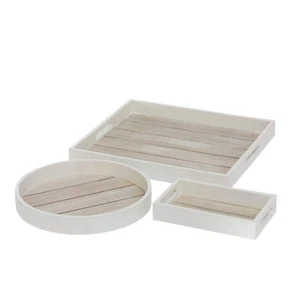 Dekotablett Landhaus-Stil Weiß Tablett Klein Mittel Groß Rund Rechteck Holz - Bild 1 von 7