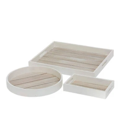 Dekotablett Landhaus-Stil Weiß Tablett Klein Mittel Groß Rund Rechteck Holz - Bild 1 von 4