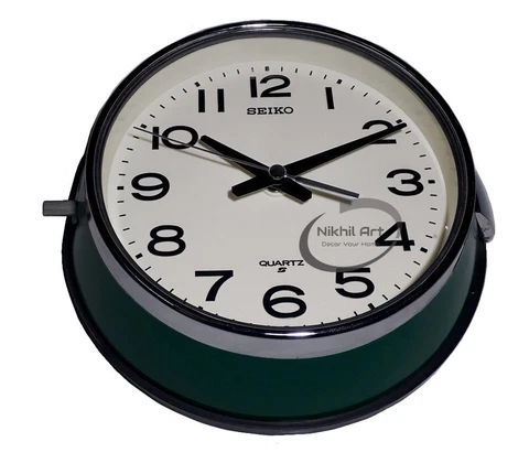 Vintage Green Seiko Maritime Quartz Wall Clock Chrome Edge Original Cover