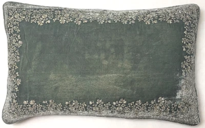 Anke Drechsel Kissen JAMILA FRAME Perfect Blue Silber Bestickt Seiden Samt - Bild 1 von 4
