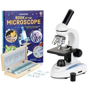 Microscopio compuesto de metal para estudiantes AmScope 40X-1000X, 50 diapositivas de preparación, libro de introducción - Imagen 1 de 11