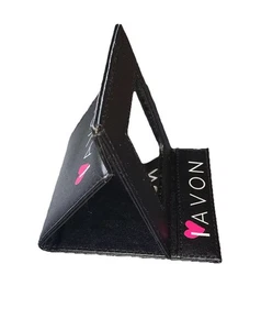 AVON I Love Avon klappbarer Taschenspiegel mit integriertem Ständer - schwarzes PVC-Leder NEU - Bild 1 von 12