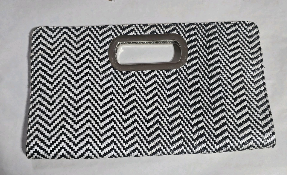 Magnetic CATO Large Clutch Purse Retro Hipster Bag Black & White Chevron Stripe - Image 1 of 4