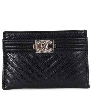 72220 auth CHANEL black Caviar leather BOY Credit Card Wallet - Picture 1 of 8