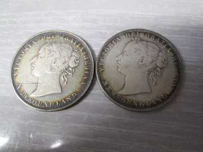 Moneda de 50 centavos de plata New Foundland Queen Victoria de 1870 y 1871 _ Lote de 2 Foto 1 de 3
