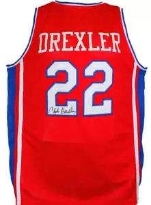 Clyde Drexler Autographed Red College Style Jersey- JSA Witnessed *Black - Picture 1 of 10