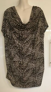As New Kathleen Berney Leopard Animal Print Short Sleeve Blouse Top Size XXXL - Picture 1 of 3