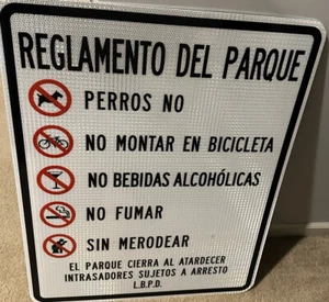 RARE Long Beach Police Department Park Sign In Spanish 24x30 - Picture 1 of 2