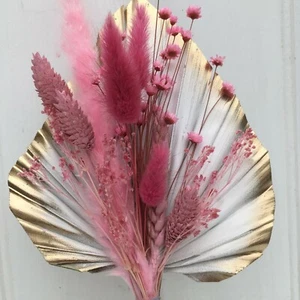 Large White Palm Spear Edged in Gold,Pink Dried Flowers,CAKE TOPPER. - Picture 1 of 5