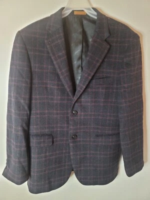 Шерстяная куртка Alberto Celini темно-синяя клетчатая с подкладкой мужская 37 итальянская улучшенная б/у в отличном состоянии - Изображение 1 из 4