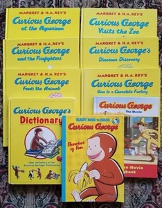 8 Curious George Large HB Bks- Margaret & HA Rey's 1 Dictionary &1PB Coloring Bk - Picture 1 of 12