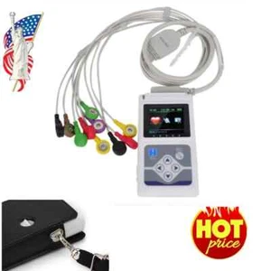 24h Heart Rate Holter Monitor ECG system 12-lead, Pacemaker/ Arrhythmia analyzer - Picture 1 of 12