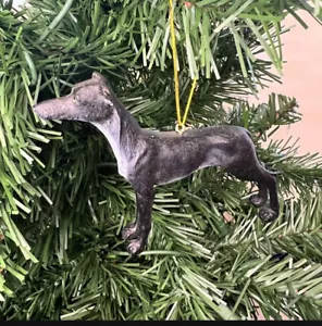 ORNAMENTO NATALIZIO LEVRIERO NERO NUOVO CON ETICHETTE PROPRIETARIO CANE DA CORSA CANE - Foto 1 di 6