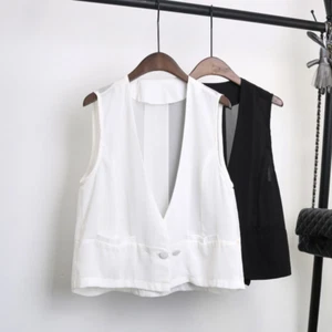 Women Chiffon Vest Waistcoat Gilet Casual Jacket Tank Tops Cardigan Sleeveless - Picture 1 of 12