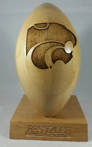 KANSAS STATE UNIVERSITY WILDCATS LASER ENGRAVED SOLID WOOD FOOTBALL 7.5"EXC - Picture 1 of 11