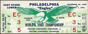 1 1960 NFL CHAMPIONSHIP UNBENUTZT FULL TICKET EAGLES PACKERS laminierter Nachdruck grn - Bild 1 von 1