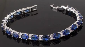 18K W GOLD EP 8 CT DIAMOND SIMULATED SAPPHIRE LINK BRACELET  - Bild 1 von 1
