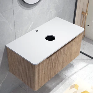 ACA Brown Vanity Unit 910mm Bathroom Cabinet Storage Wall Hung Stone Counter Top - Picture 1 of 7