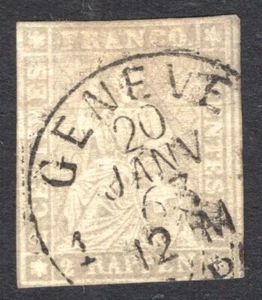 SWITZERLAND / HELVETIA 1862 / Y&T # 25 USED THICK PAPER SIGNED CALVES / CV 550 € - Picture 1 of 3