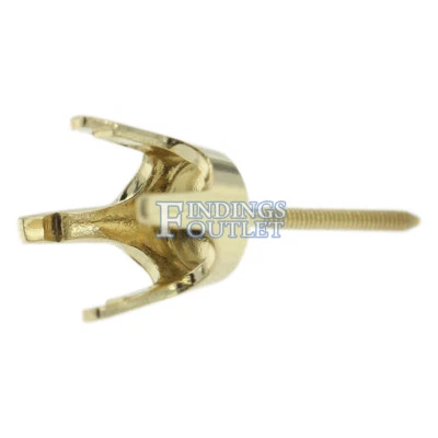 14k Yellow Gold Round Stud Earring Mounting Setting Screw Back Post 4 Prong - Image 1 of 4