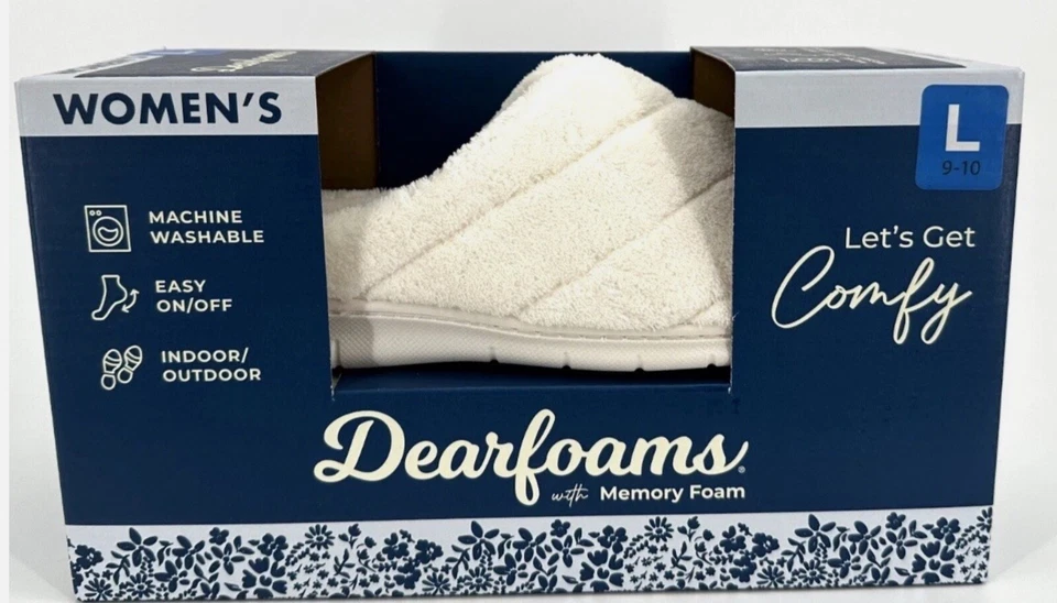 Dearfoams L Cream Memory Foam Indoor/Outdoor Slippers 1847077 Women's 9 10