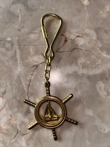 VINTAGE MASSIVER MESSING SCHIFFSRAD SCHLÜSSELRING - Bild 1 von 3