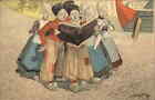 Carte postale lithographique pour enfants néerlandais chantant des hymnes bibliques c1905