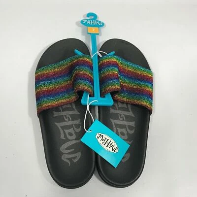 Mad Love Rainbow Women's Milena Slide Sandal Slip On 7 Glitter Sparkle Black - Image 1 of 4