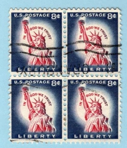 US Sc #1042 Used 1958 block of 4 STATUE of LIBERTY - Picture 1 of 1