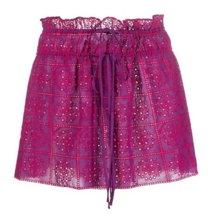 Ganni Broderie Anglaise Mini Skirt Size 36 Small Purple Eyelet Drawstring Waist - Picture 1 of 10