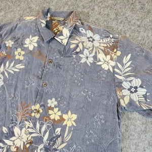 Tommy Bahama Hemd Herren M blau Seide Blumen Hawaii Knopf Sommer Strand Urlaub - Bild 1 von 8