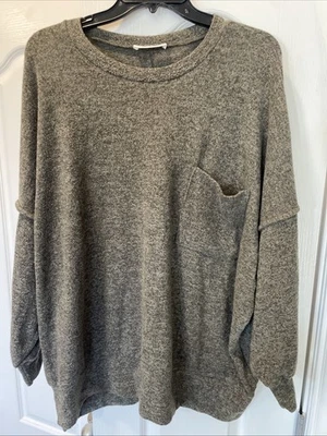 Толстовка с длинным рукавом Zenana большой зеленовато-серый карман - Изображение 1 из 4