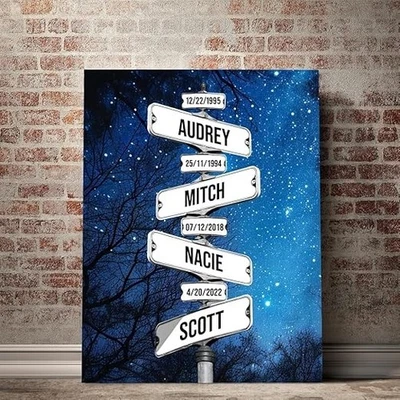 Personalized Canvas Vintage Street Sign for Couples Crossroads Custom Name Date - Image 1 of 4