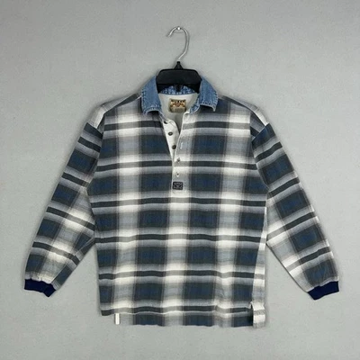 Vintage Guess Pullover Shirt Youth Small Plaid Denim Collar Western Cabin 90s - Image 1 of 4