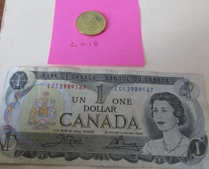 Canada banconota da 1 dollaro -1973-+ moneta da 1 dollaro 2018 - Foto 1 di 4