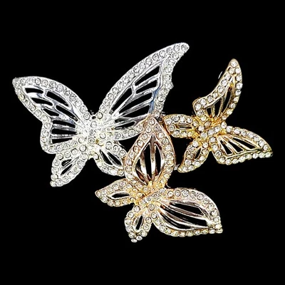 Prendedor vintage Anne Klein tricolor dorado pavé mariposas diseñador joyería llamativa Foto 1 de 4