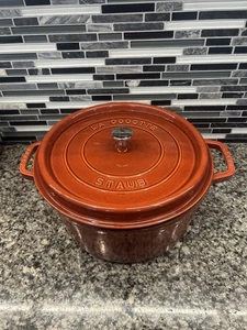 Staub La Cocotte 11 3/4" Cast Iron Pot with Lid Orange/Red Marked 30 France - Picture 1 of 9