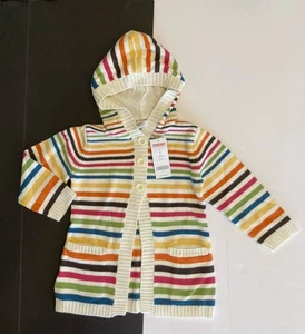 NWT Gymboree Lots of Dots 4 4T Color Stripe Long Hoodie Cardigan Sweater - Picture 1 of 2